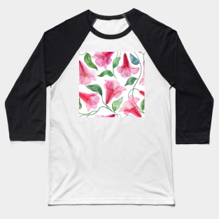 Pink tropical transparent flowers floral ornament. Lapageria flower watercolor print. Exotic Translucent floral composition Baseball T-Shirt